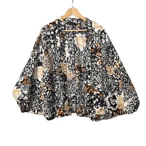 Colleen Lopez Womens Batwing Cape Open Front Floral Animal Print‎ Cardigan Sz 2X